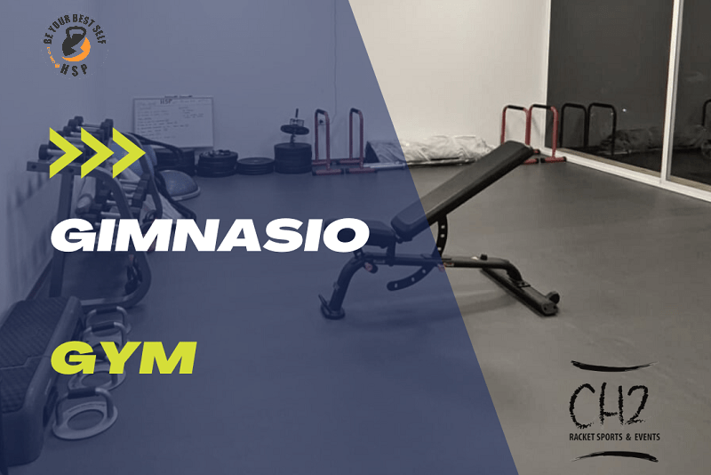 foto del gimnasio, pesas banco de abdominales